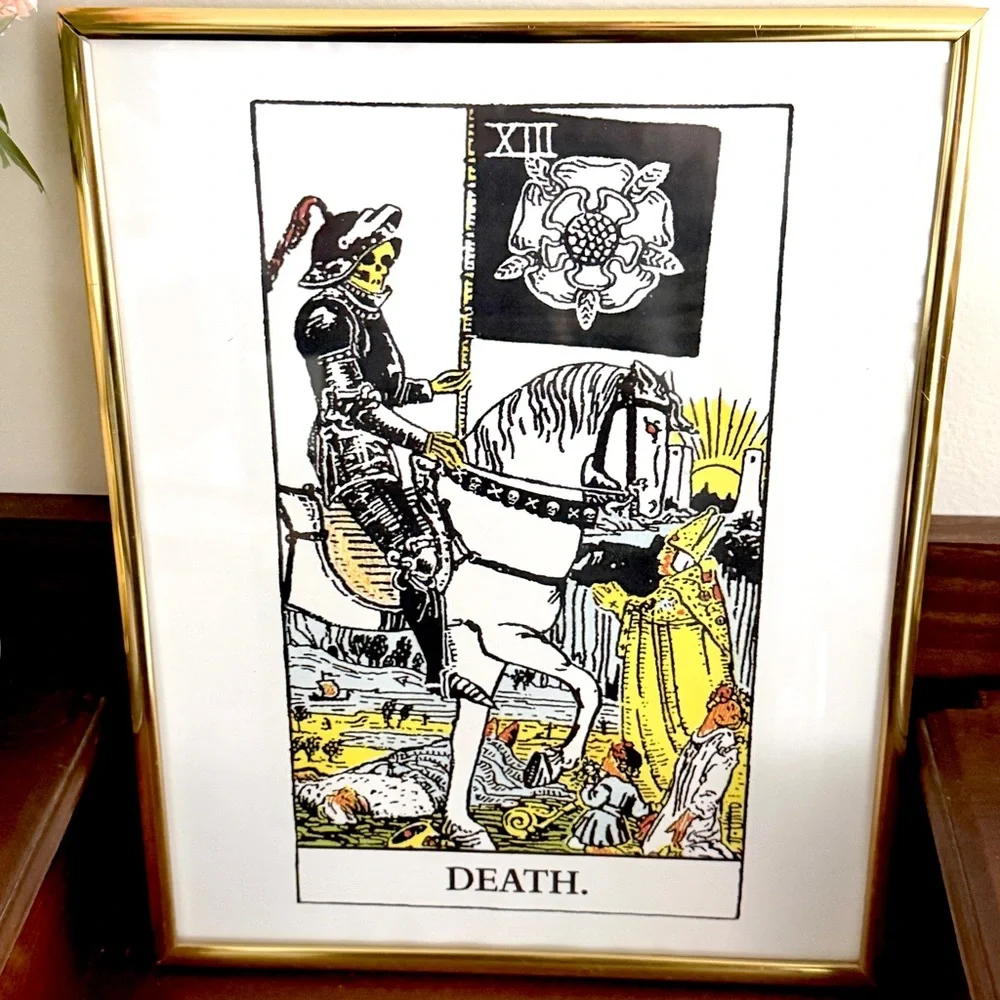 Death Tarot Card Gold Framed Wall Art Horse Grim Reaper Goth Witchy Art Occult